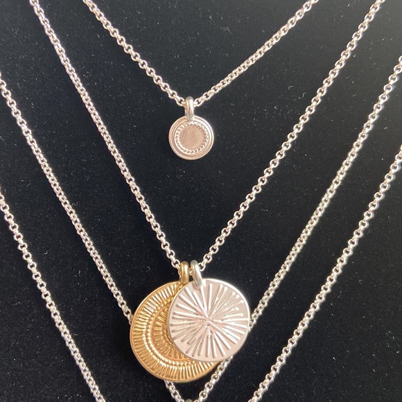 Lucky Brand Two Tones Hammered Coin Layered 13” Necklace - Boho - Picture 6 of 8